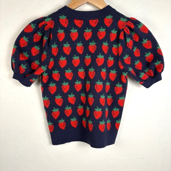 MAEVE By Anthropologie Maxine Sweater Size XXS Blue Strawberry Puff Sleeve NWOT - Picture 2 of 8